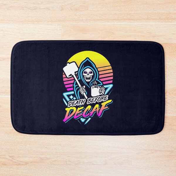 Item preview, Death Before Decaf (Gym Reaper) Retro Neon Synthwave 80s 90s designed and sold by Brogress Project.