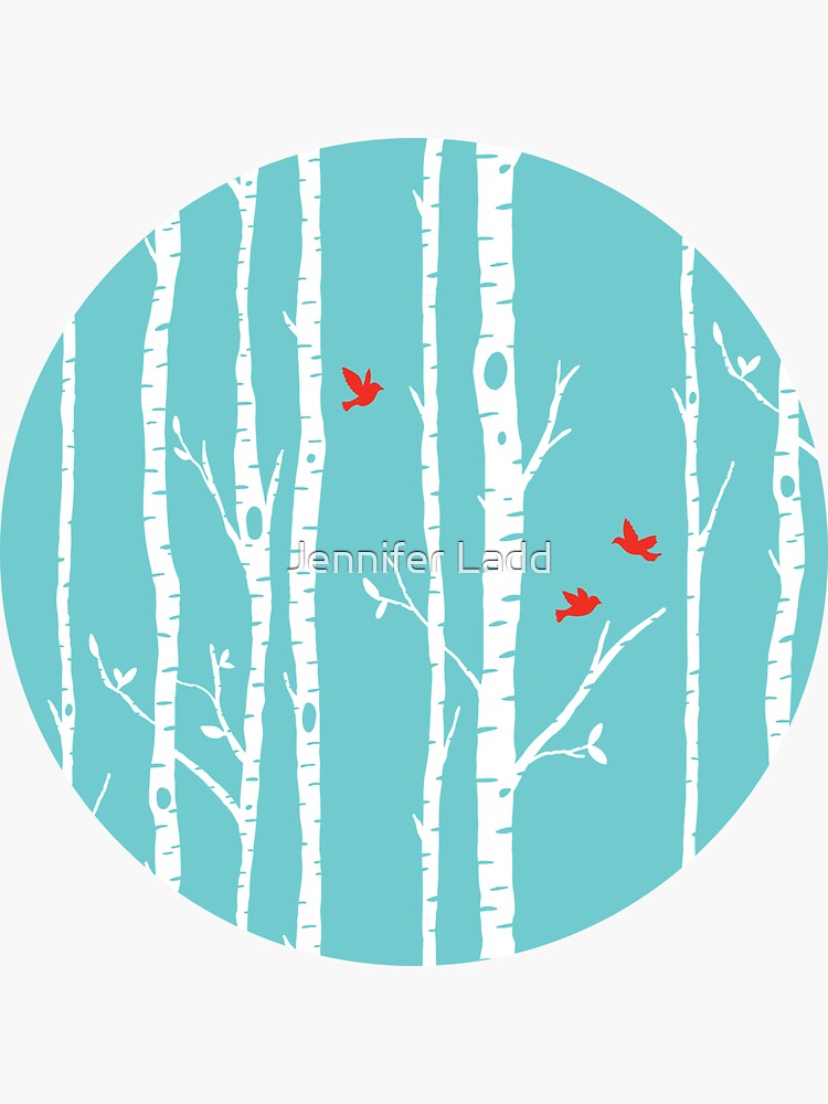 "Birch trees with red birds" Sticker for Sale by jennifereladd Redbubble