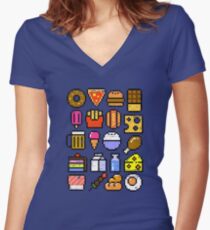 8 bit Foodie v2 Distressed Women's Fitted V-Neck T-Shirt