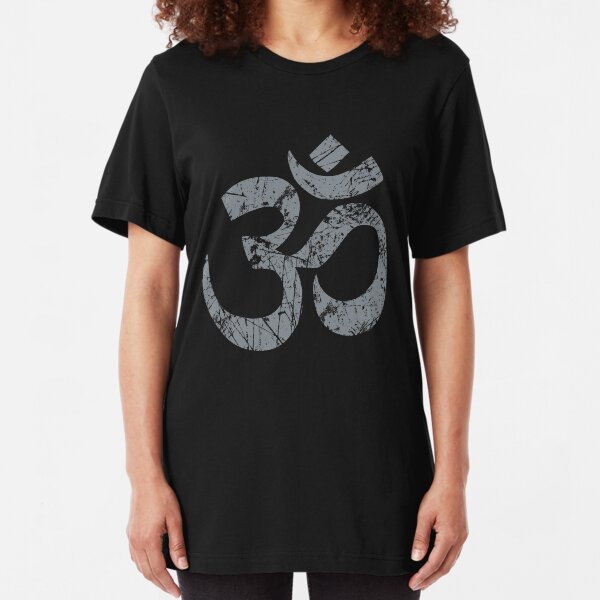 OM Yoga Spiritual Symbol in Distressed Style Slim Fit T-Shirt