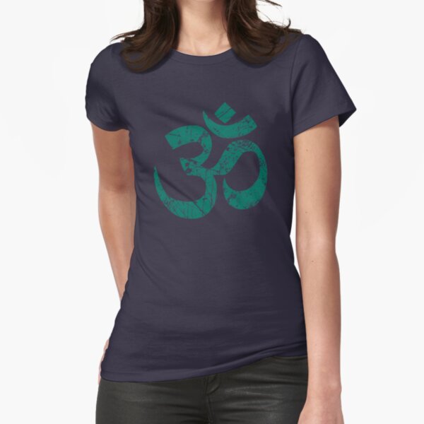 OM Yoga Spiritual Symbol in Distressed Style Fitted T-Shirt