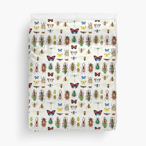 The Usual Suspects - insects on white - watercolour bugs pattern by Cecca Designs Duvet Cover