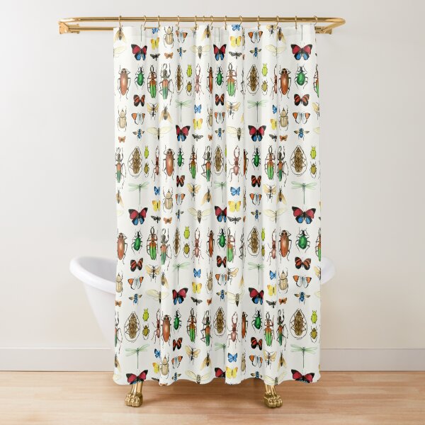 Disover The Usual Suspects - insects on white - watercolour bugs pattern by Cecca Designs Shower Curtain