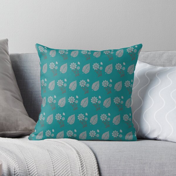 Floral Pattern, Aqua, Teal, Turquoise and Gray Bath Mat by Megan Morris