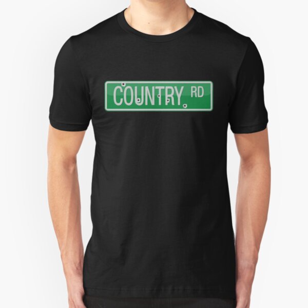 Country Road street sign with bullet holes Slim Fit T-Shirt