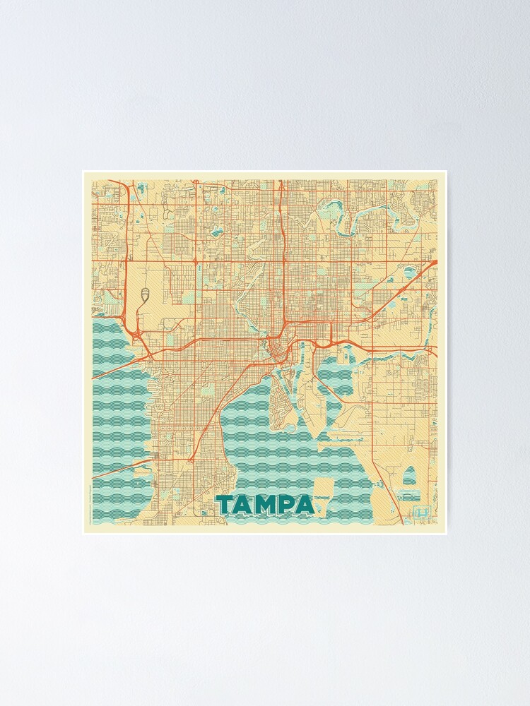 Alternate view of Tampa Map Retro Poster