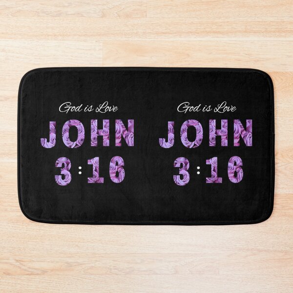Item preview, John 3:16 God is Love (white text, black background, purple roses design) designed and sold by Cherie C..