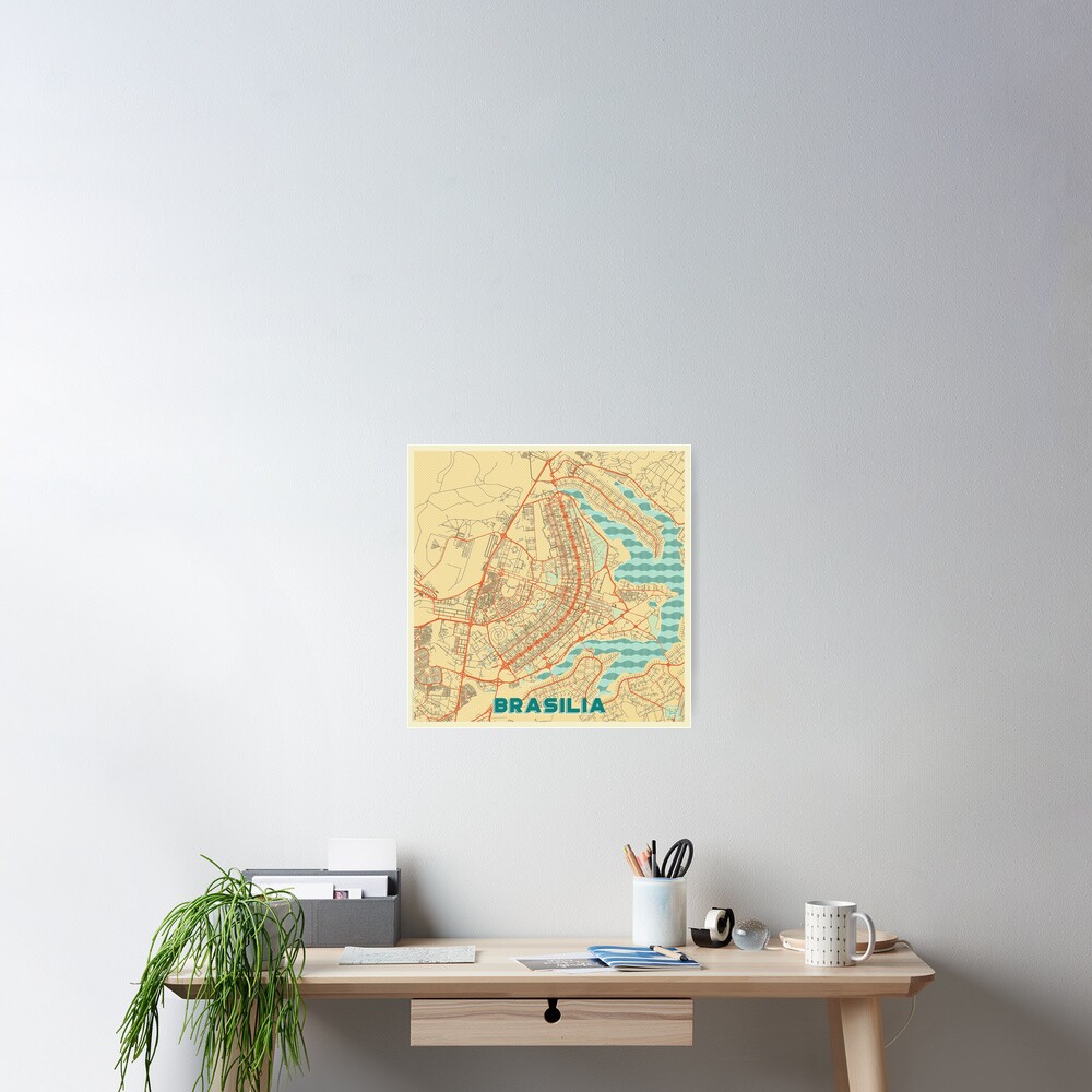 Brasilia Map Retro Poster