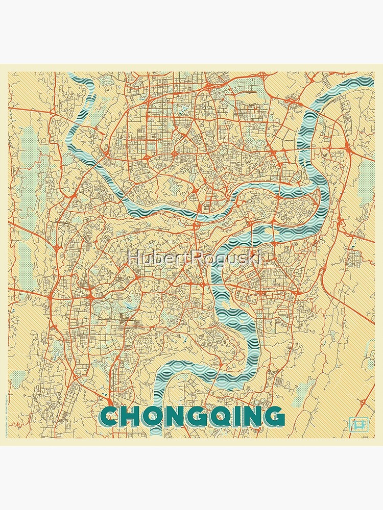 Thumbnail 3 of 3, Poster, Chongqing Map Retro designed and sold by HubertRoguski.