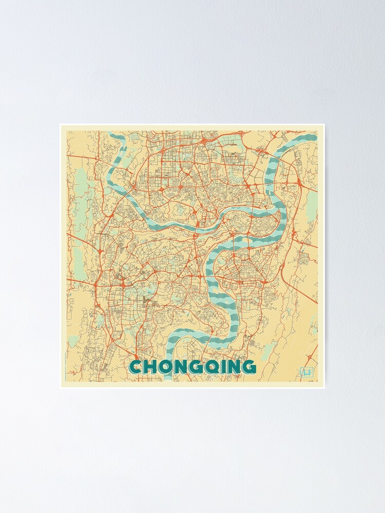 Thumbnail 2 of 3, Poster, Chongqing Map Retro designed and sold by HubertRoguski.