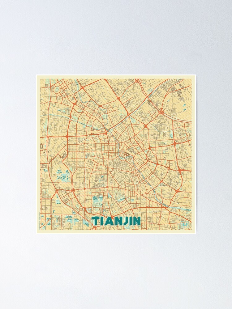 Alternate view of Tianjin Map Retro Poster