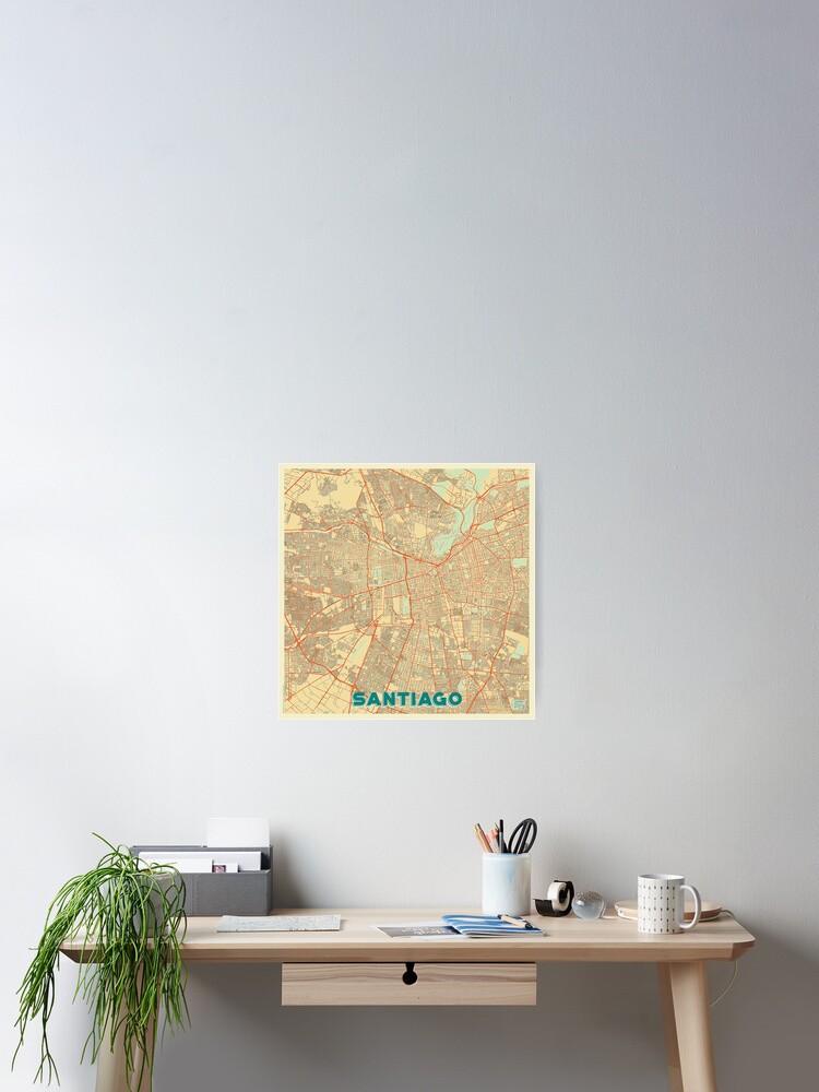 Thumbnail 1 of 3, Poster, Santiago Map Retro designed and sold by HubertRoguski.
