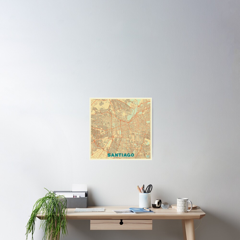 Santiago Map Retro Poster