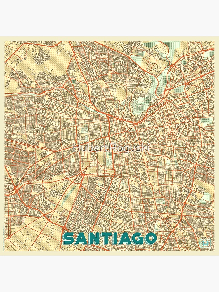 Thumbnail 3 of 3, Poster, Santiago Map Retro designed and sold by HubertRoguski.