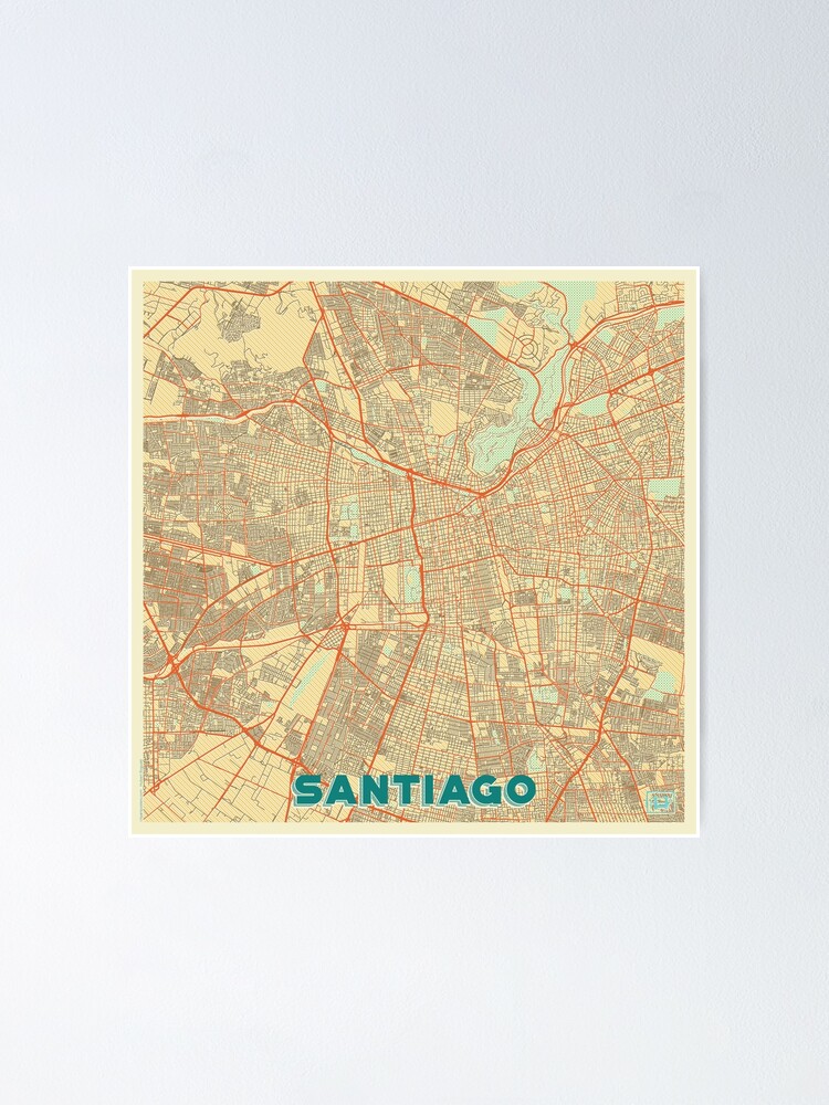 Thumbnail 2 of 3, Poster, Santiago Map Retro designed and sold by HubertRoguski.