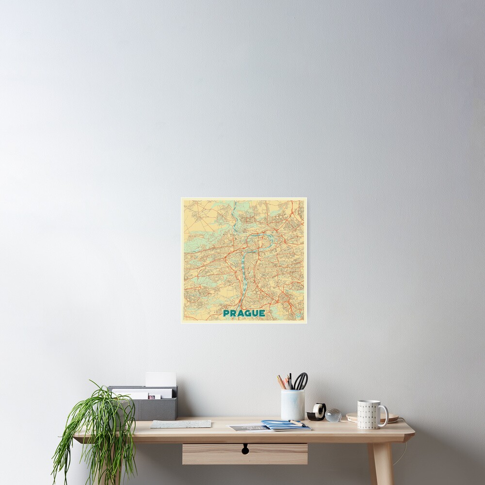 Prague Map Retro Poster