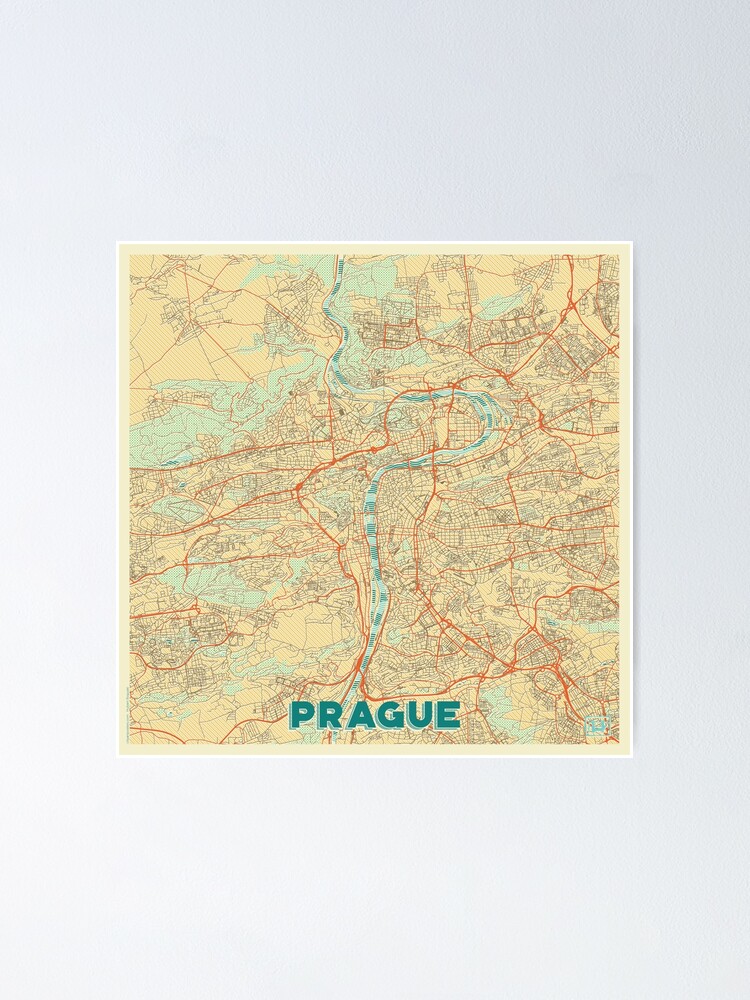 Alternate view of Prague Map Retro Poster