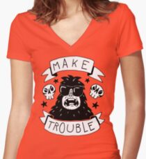 Make trouble - anarchy gorilla Women's Fitted V-Neck T-Shirt