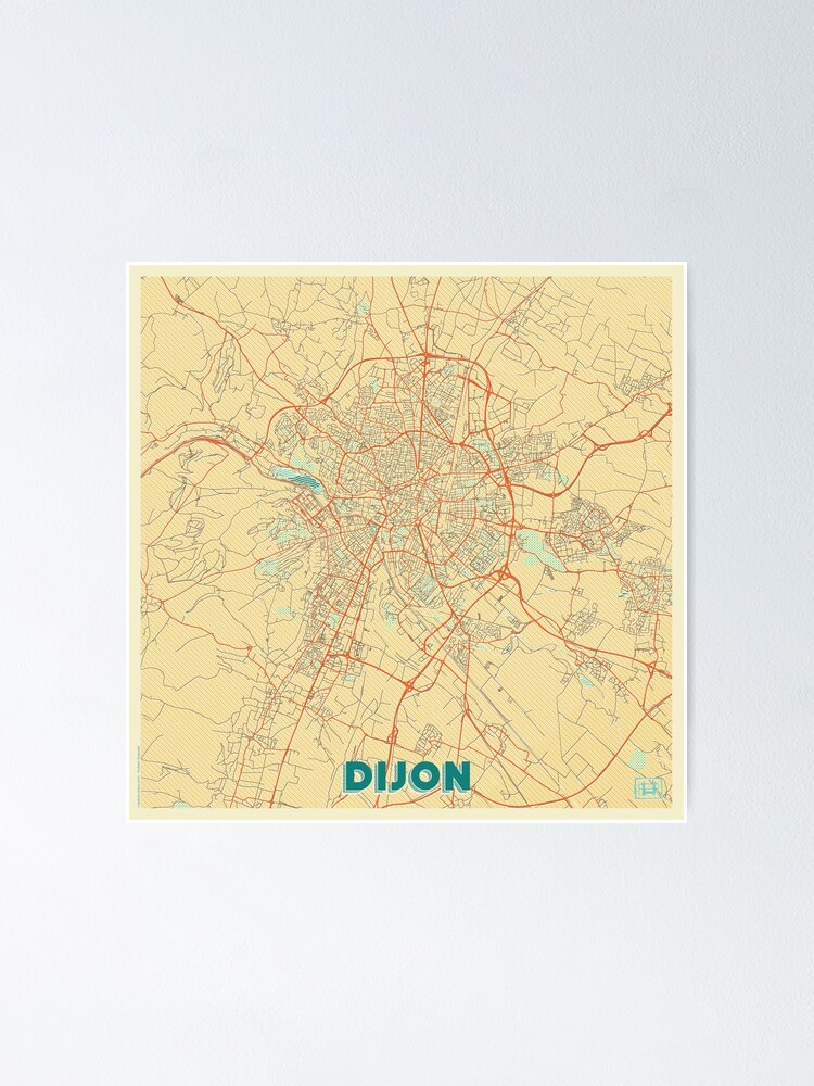 Poster, Dijon Map Retro designed and sold by HubertRoguski