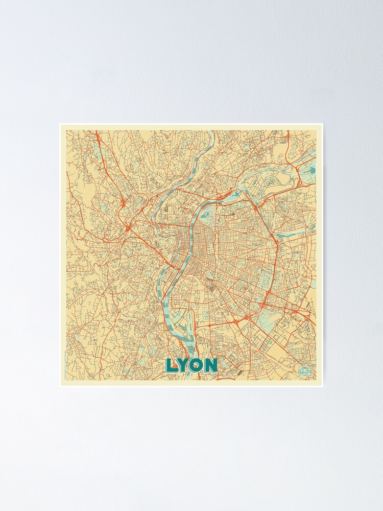 Alternate view of Lyon Map Retro Poster