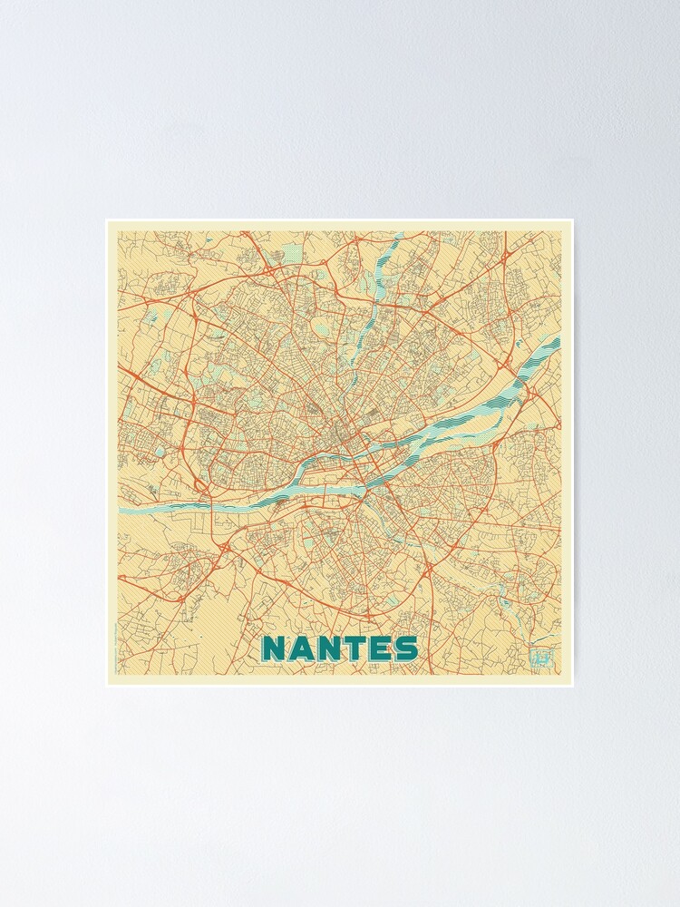 Alternate view of Nantes Map Retro Poster