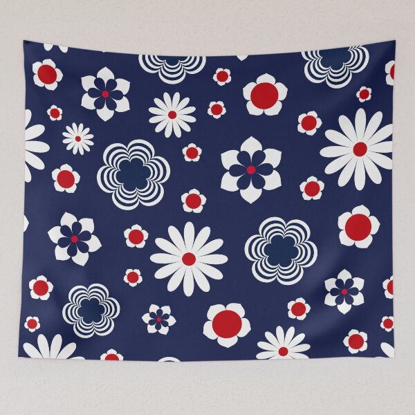 Item preview, 4th of July Red White and Bloom Flower Power Seamless Repeat Pattern designed and sold by ClaudiaFlores.