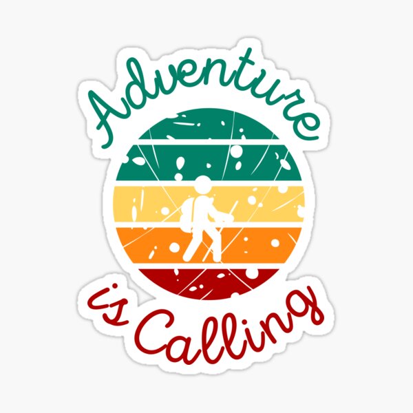 Adventure is Calling Vintage Sunset Hiker Outdoors Camping Backpacking Sticker