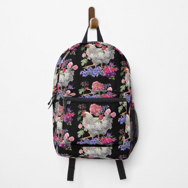 Item preview, Chicken Clucking Around Pretty Colorful Flowers Design designed and sold by EarthArtDesigns.