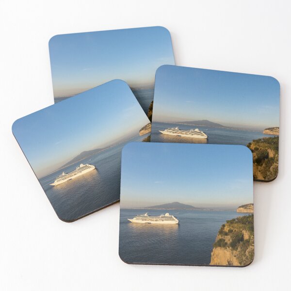 Item preview, Sunset Postcard from Sorrento - the Sea, the Cliffs and Vesuvius Volcano Behind the Cruise Ship designed and sold by Georgia Mizuleva.