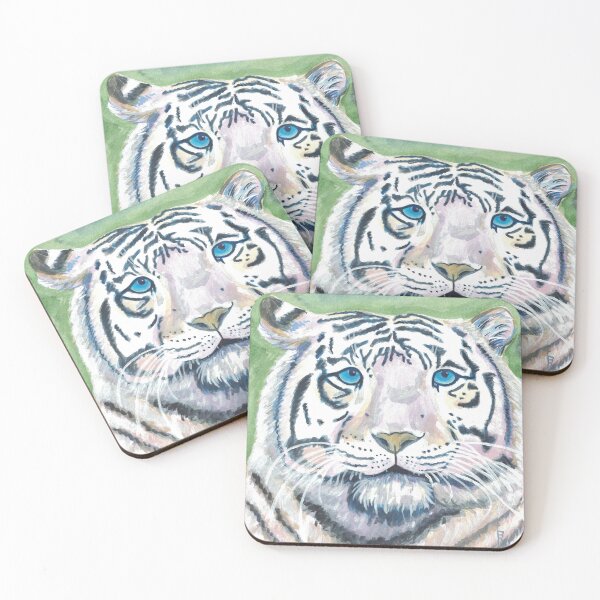 Item preview, white tiger blue eyes stare designed and sold by CrittersByLola.