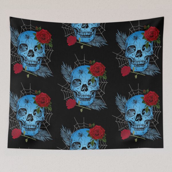 Item preview, Blue skull with roses and spider web designed and sold by Disturbed-Mind.