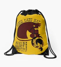 Horse eats hat Drawstring Bag