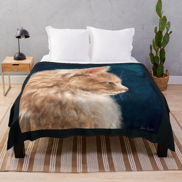 Item preview, Painting of a Fluffy Orange Persian Cat on Dark Blue Background designed and sold by ibadishi.