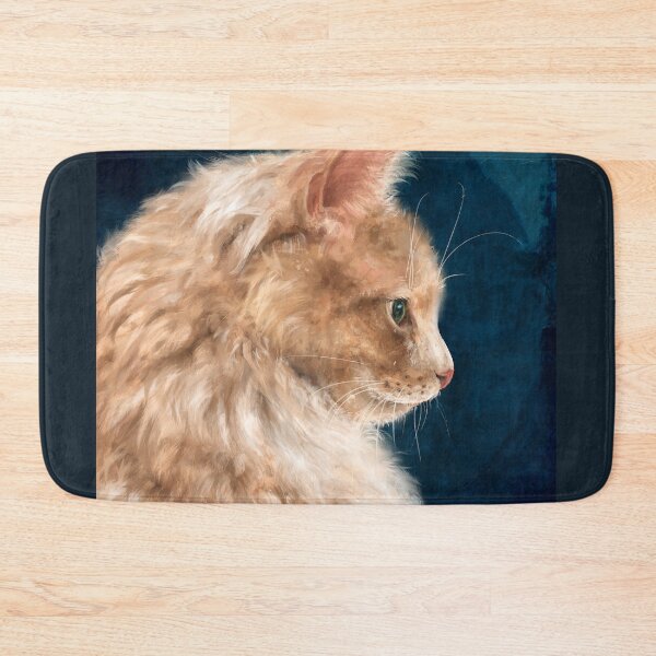 Item preview, Painting of a Fluffy Orange Persian Cat on Dark Blue Background designed and sold by ibadishi.