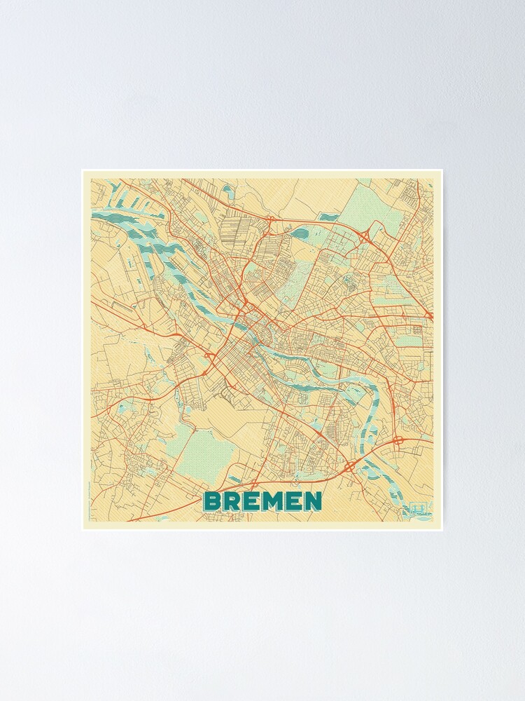 Alternate view of Bremen Map Retro Poster