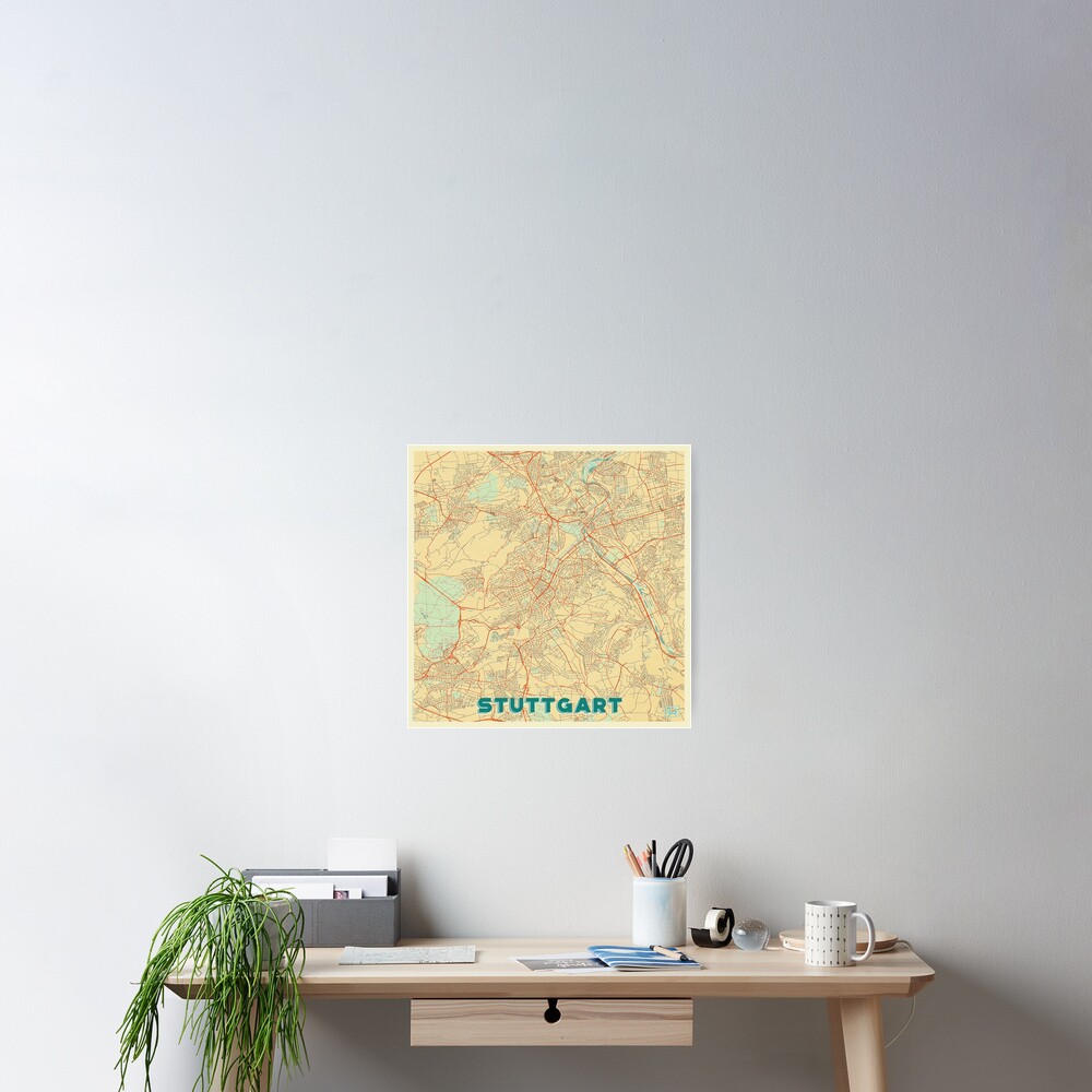 Stuttgart Map Retro Poster
