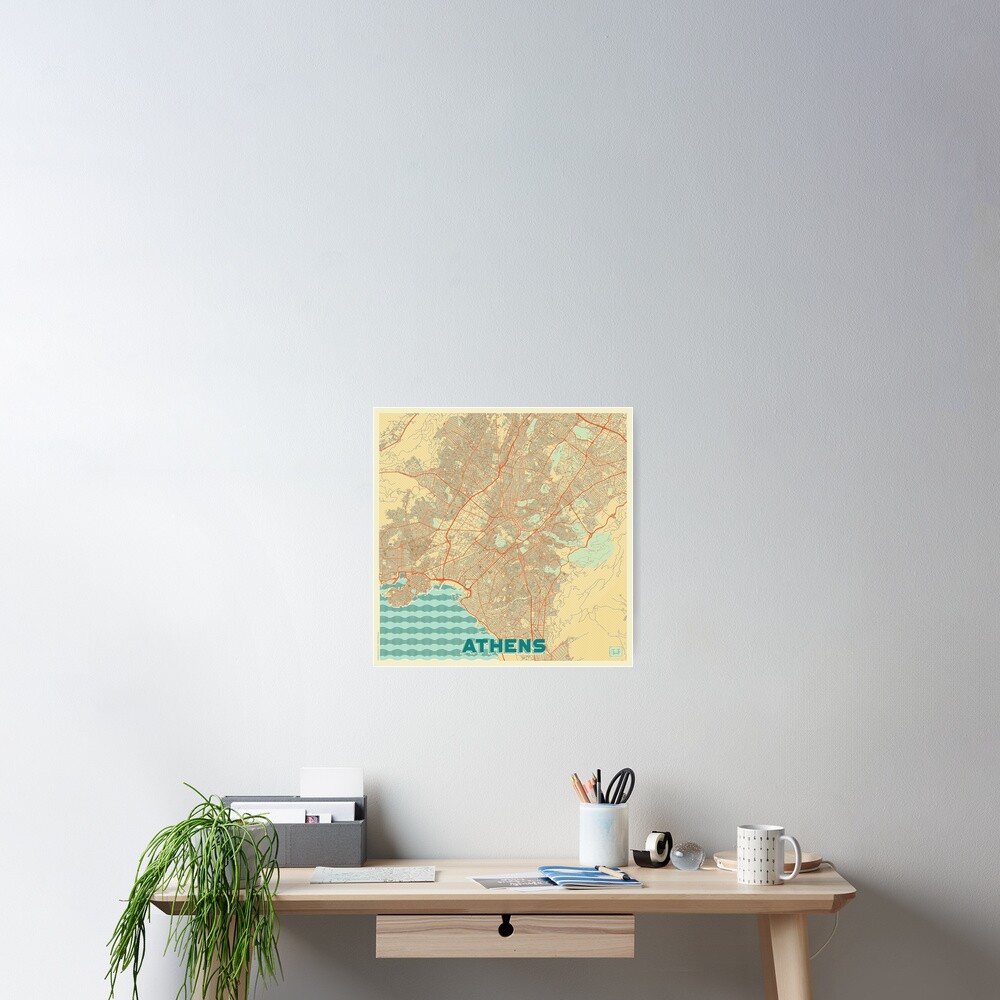 Athens Map Retro Poster