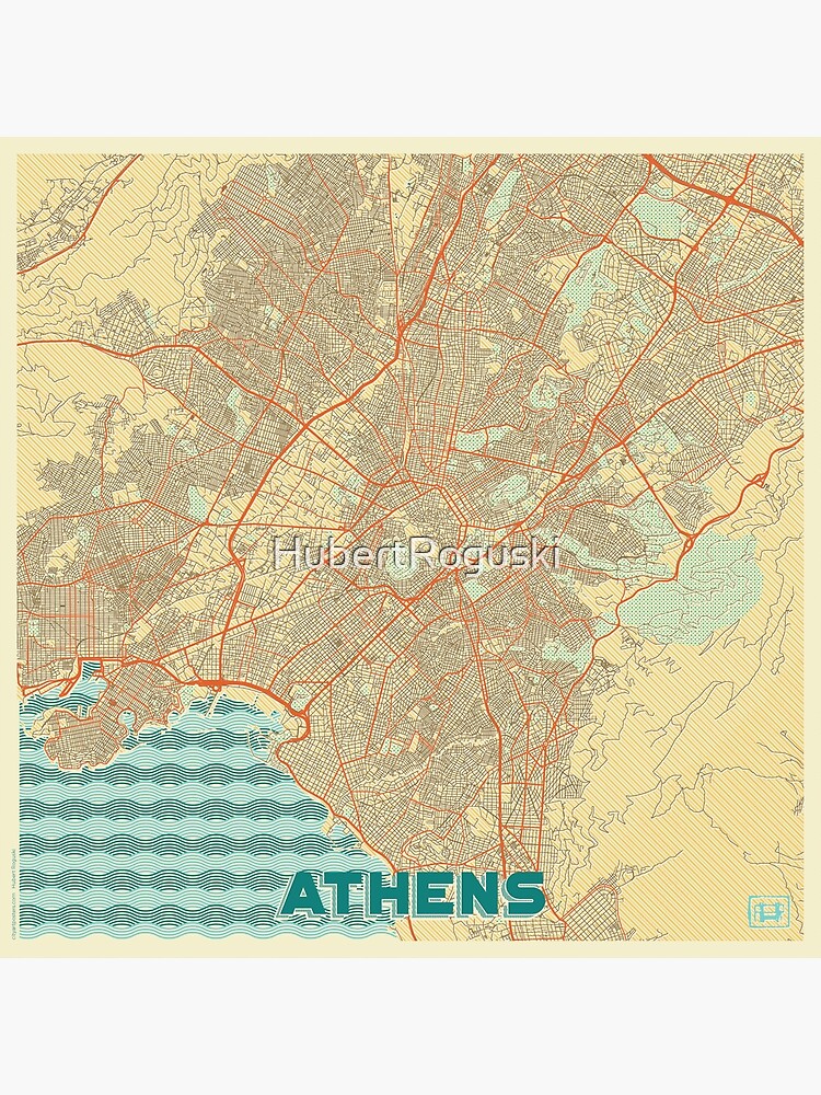 Thumbnail 3 of 3, Poster, Athens Map Retro designed and sold by HubertRoguski.
