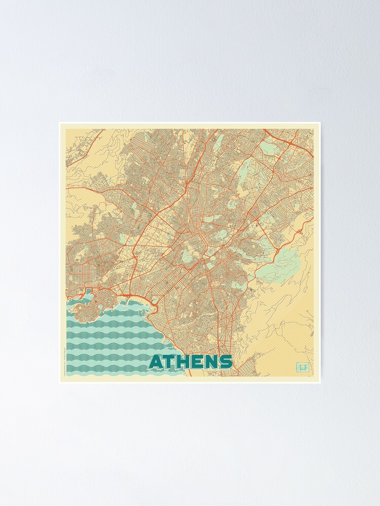 Thumbnail 2 of 3, Poster, Athens Map Retro designed and sold by HubertRoguski.