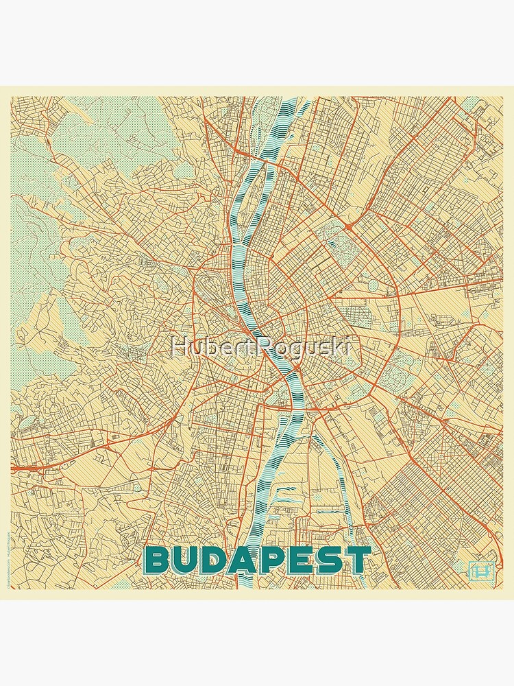 Artwork view, Budapest Map Retro designed and sold by HubertRoguski