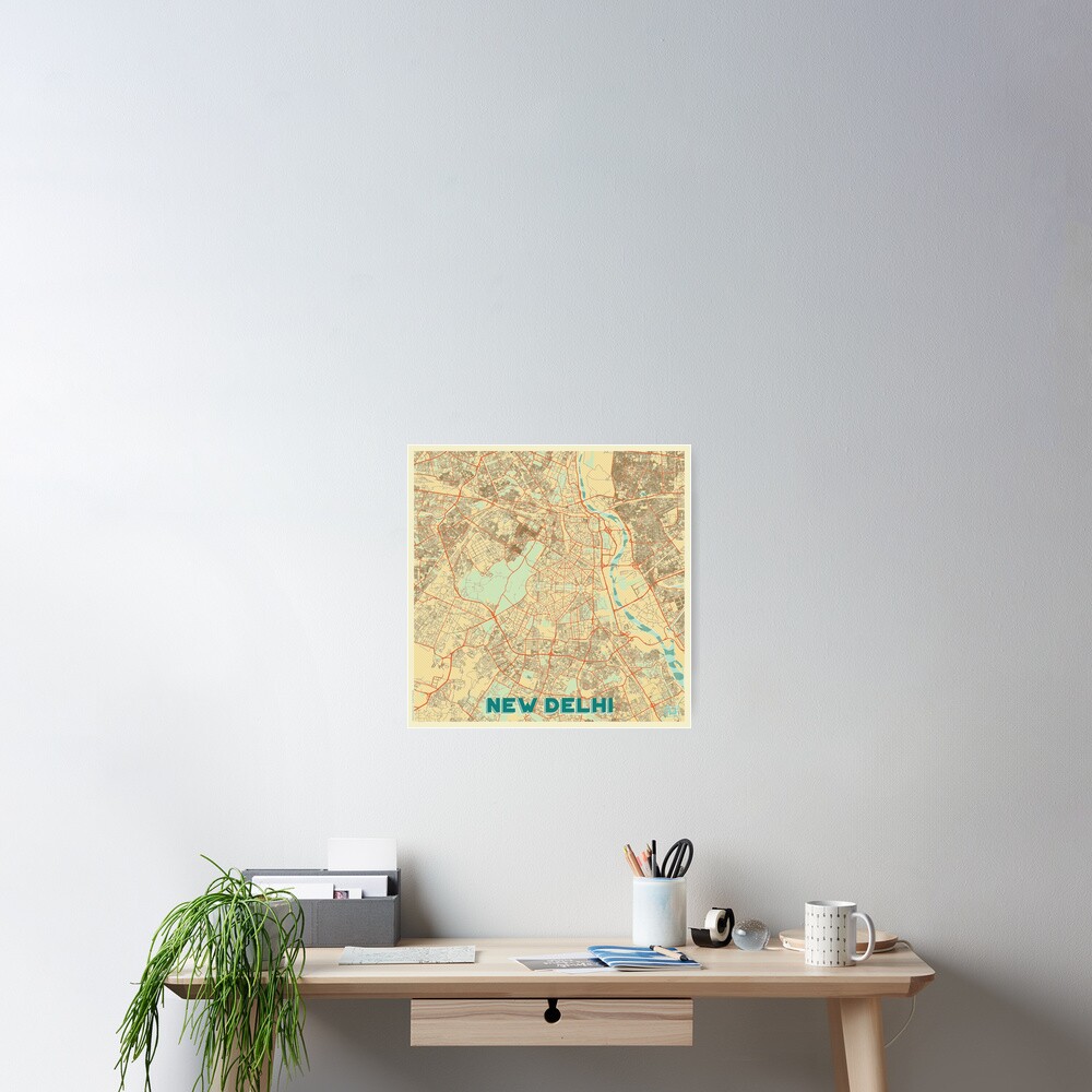 New Delhi Map Retro Poster