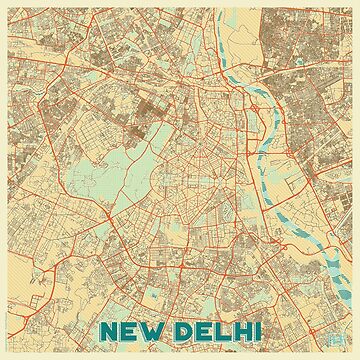 Artwork thumbnail, New Delhi Map Retro by HubertRoguski