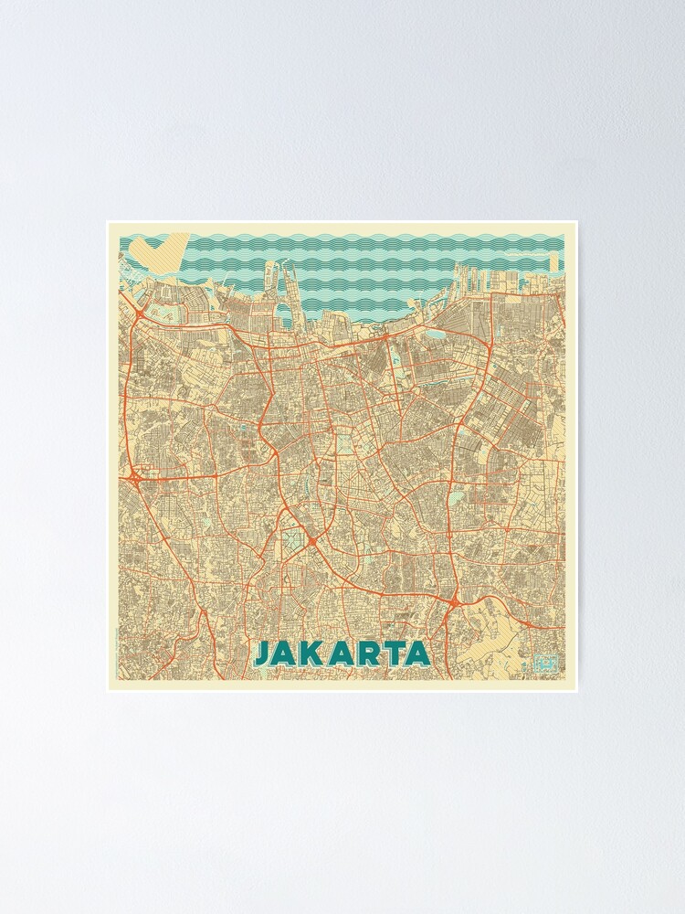 Alternate view of Jakarta Map Retro Poster