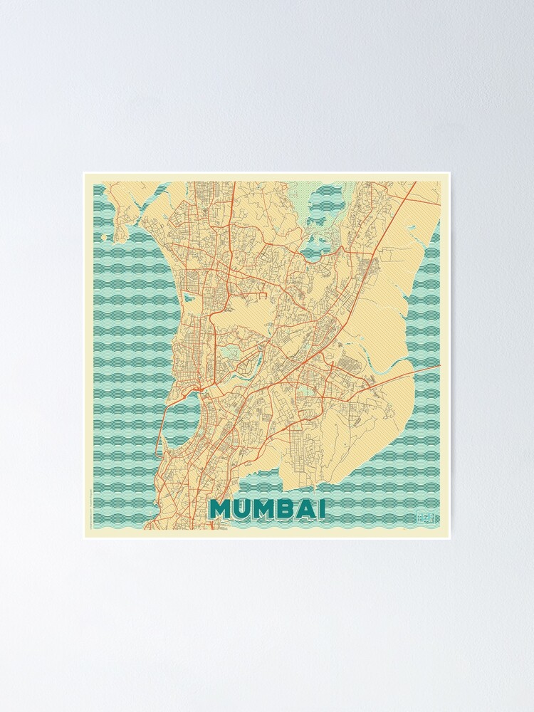 Thumbnail 2 of 3, Poster, Mumbai Map Retro designed and sold by HubertRoguski.