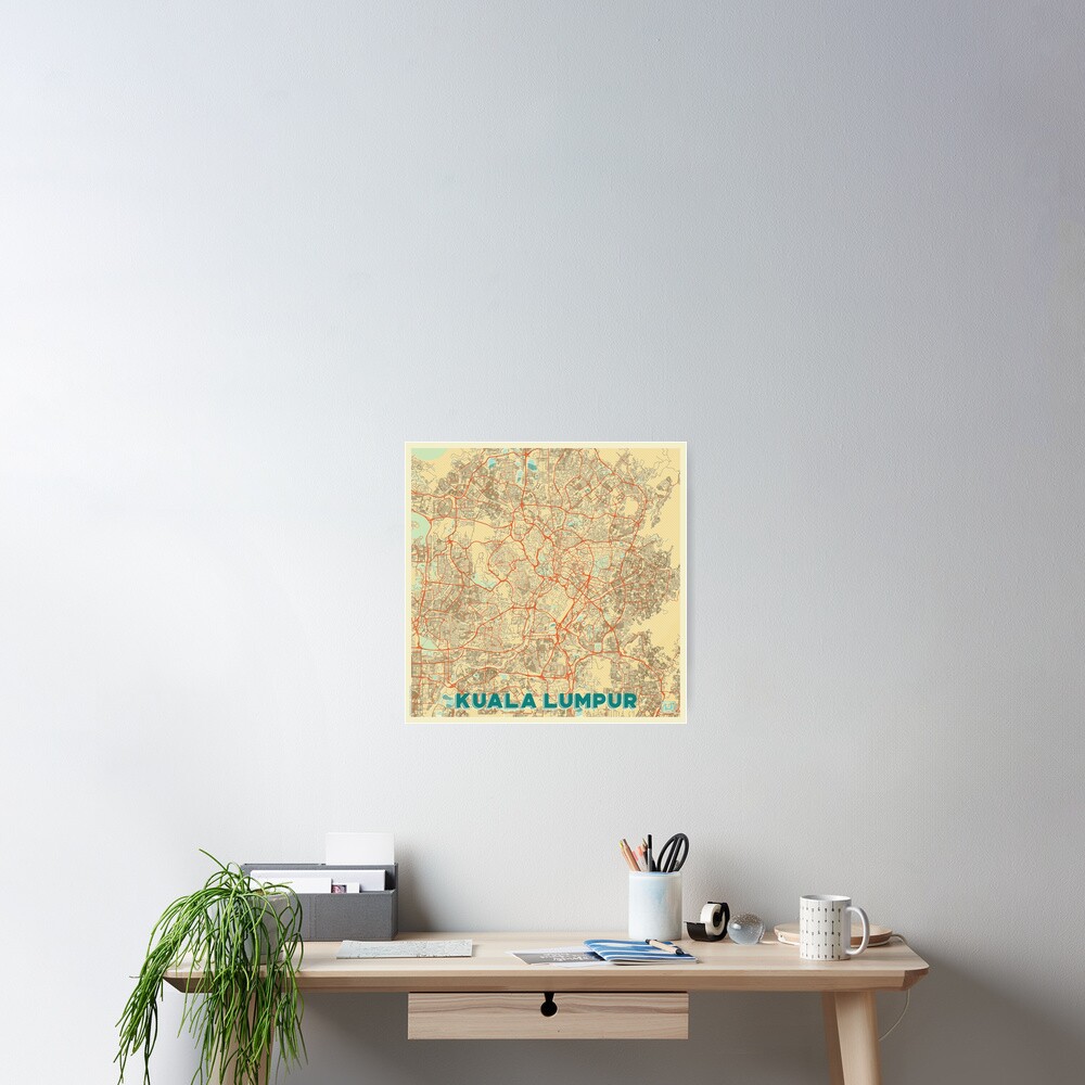 Kuala Lumpur Map Retro Poster