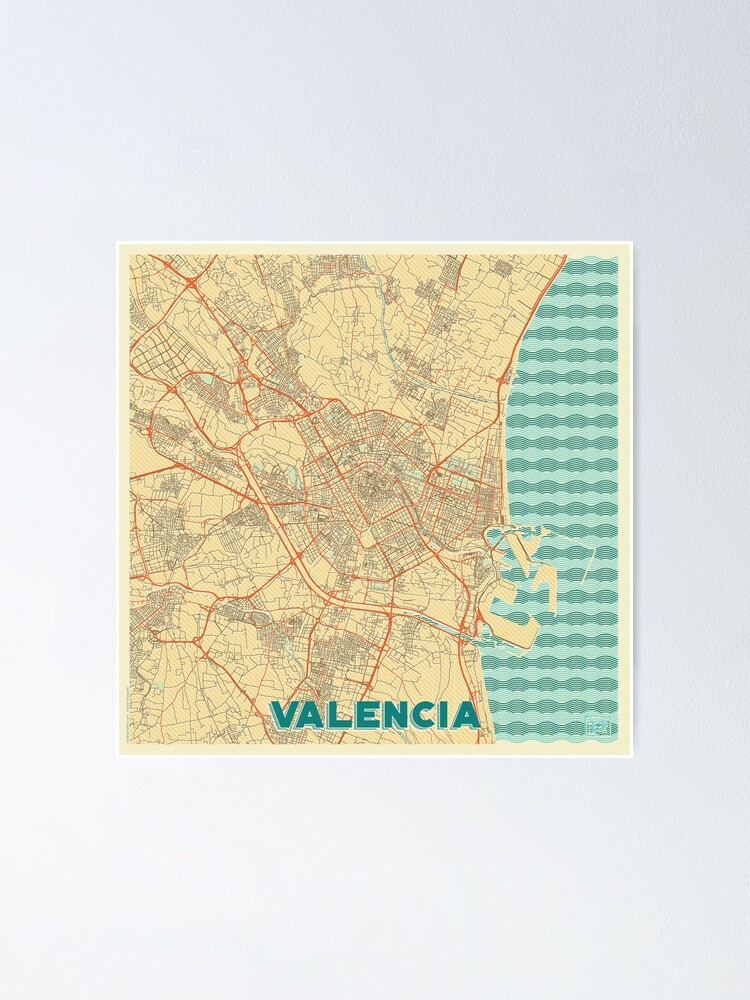 Alternate view of Valencia Map Retro Poster