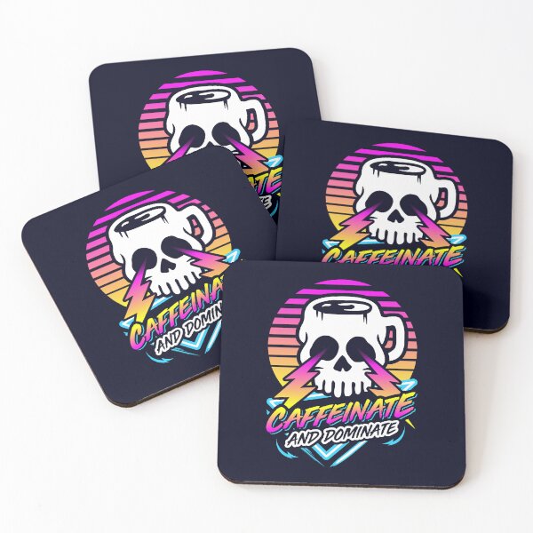 Item preview, Caffeinate And Dominate (Skull Mug) Retro Neon Synthwave 80s 90s designed and sold by Brogress Project.