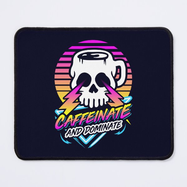 Item preview, Caffeinate And Dominate (Skull Mug) Retro Neon Synthwave 80s 90s designed and sold by Brogress Project.