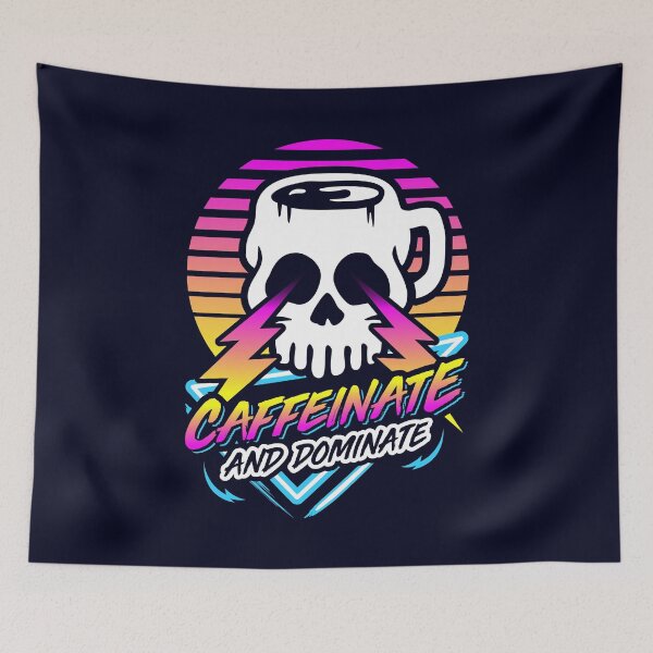 Item preview, Caffeinate And Dominate (Skull Mug) Retro Neon Synthwave 80s 90s designed and sold by Brogress Project.