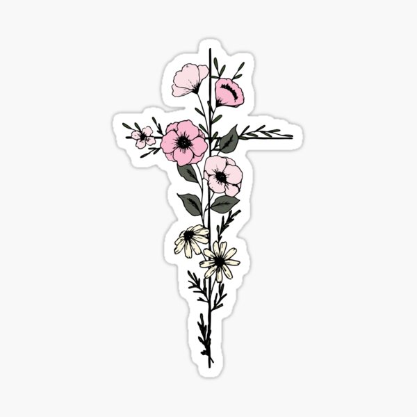Floral cross stickers - hand drawn style